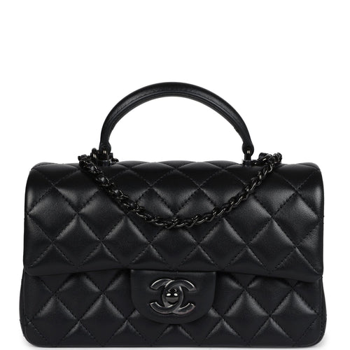 Chanel Mini Rectangular Top Handle Flap Bag So Black Lambskin Black Hardware