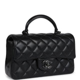 Chanel Mini Rectangular Top Handle Flap Bag So Black Lambskin Black Hardware