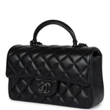 Chanel Mini Rectangular Top Handle Flap Bag So Black Lambskin Black Hardware