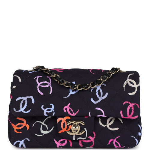 Pre-owned Chanel Mini Rectangular Flap Bag Navy Multicolored Printed Fabric Gold Hardware