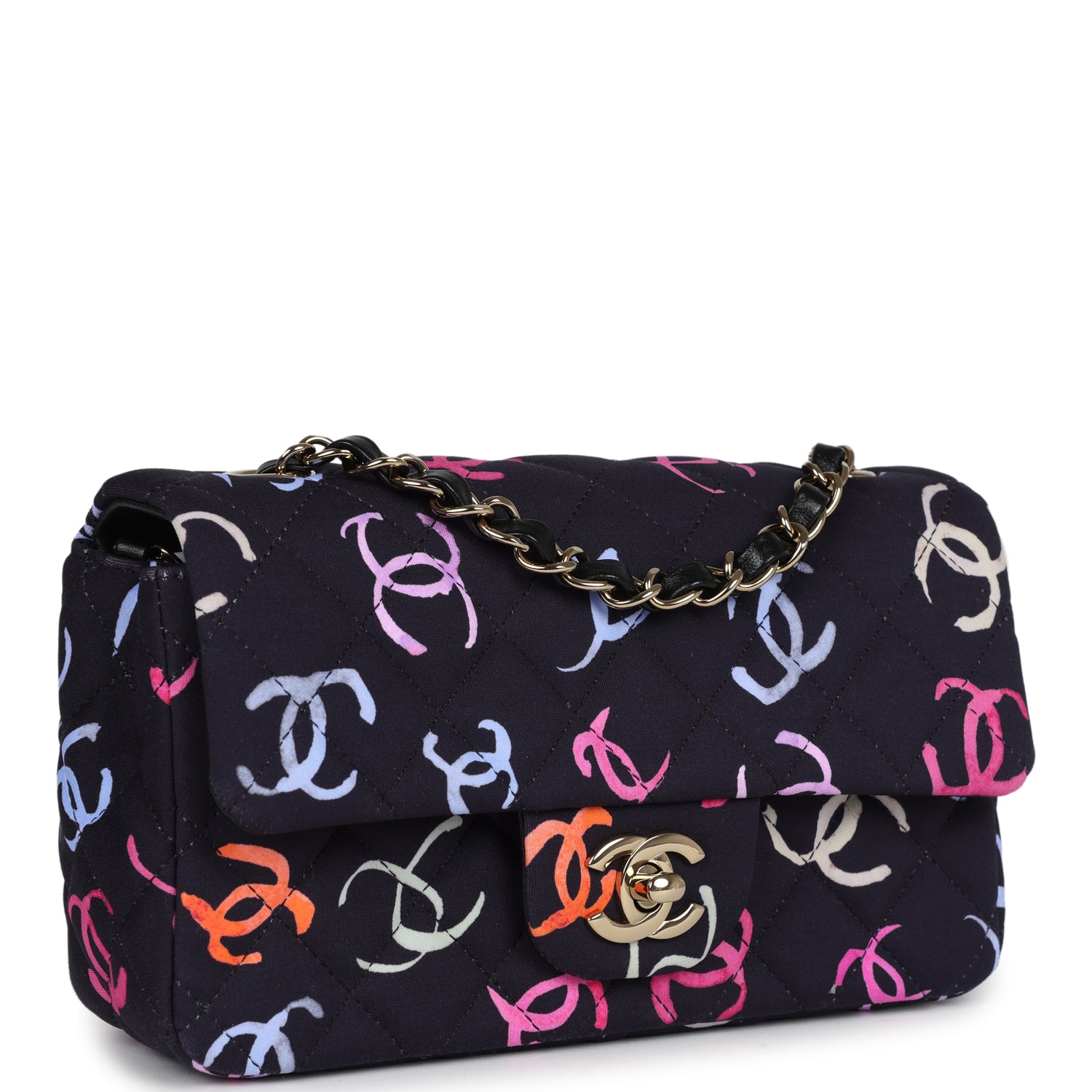 Pre-owned Chanel Mini Rectangular Flap Bag Navy Multicolored Printed F ...