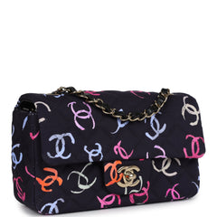 Pre-owned Chanel Mini Rectangular Flap Bag Navy Multicolored Printed Fabric Gold Hardware
