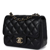 Chanel Mini Classic Square Flap Bag Black Lambskin Light Gold Hardware