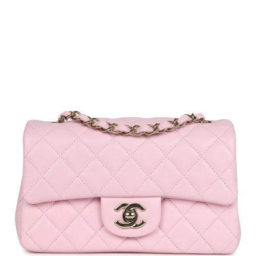 Chanel Mini Classic Rectangular Flap Bag Light Pink Lambskin Light Gold Hardware
