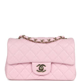 Chanel Mini Classic Rectangular Flap Bag Light Pink Lambskin Light Gold Hardware