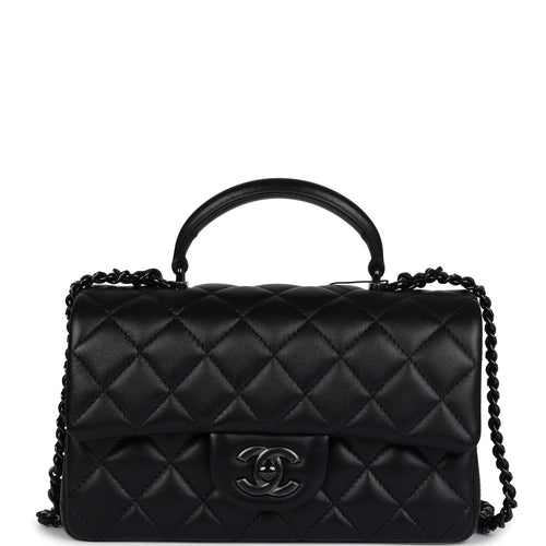 Chanel Mini Rectangular Top Handle Flap Bag So Black Lambskin Black Hardware