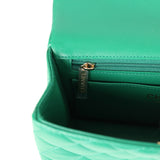 Chanel Mini Rectangular Flap with Top Handle Dark Green Lambskin Light Gold Hardware