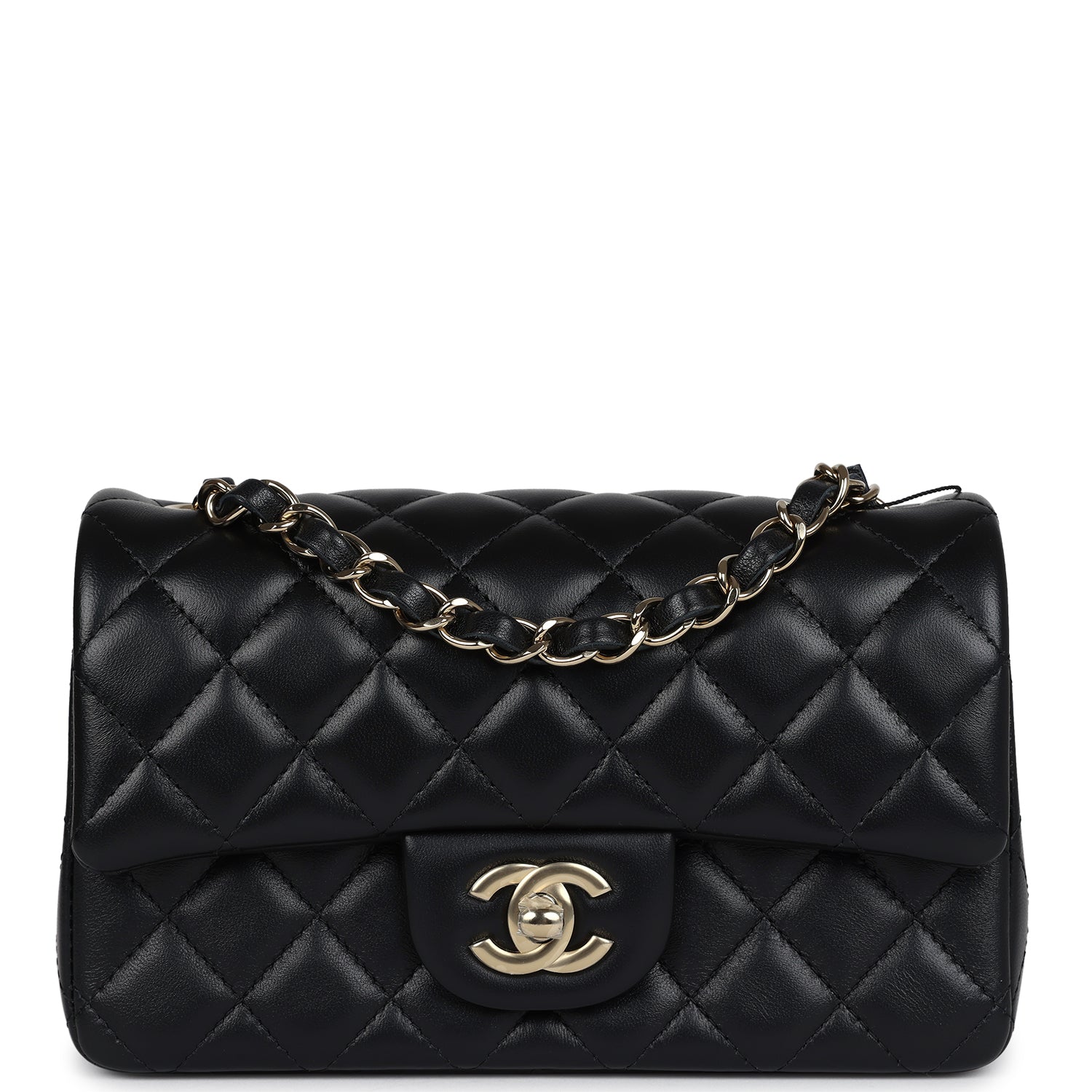 Chanel Mini Classic Rectangular Flap Bag Black Lambskin Light Gold Har ...