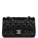 Chanel Mini Classic Rectangular Flap Bag Black Lambskin Light Gold Hardware