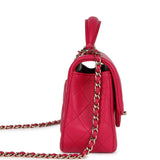 Pre-owned Chanel Mini Top Handle Rectangular Flap Bag Fuchsia Lambskin Light Gold Hardware