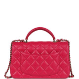 Pre-owned Chanel Mini Top Handle Rectangular Flap Bag Fuchsia Lambskin Light Gold Hardware