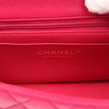 Pre-owned Chanel Mini Top Handle Rectangular Flap Bag Fuchsia Lambskin Light Gold Hardware