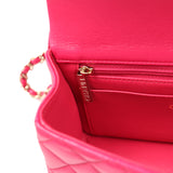 Pre-owned Chanel Mini Top Handle Rectangular Flap Bag Fuchsia Lambskin Light Gold Hardware