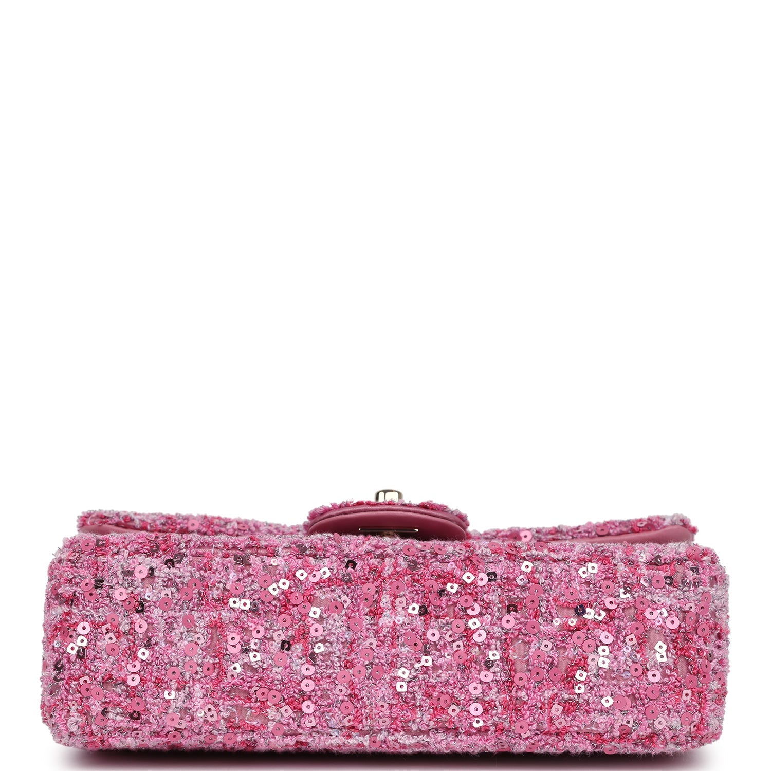 Chanel Mini Classic Rectangular Flap Bag Pink Tweed and Sequin Gold Ha