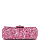 Chanel Mini Classic Rectangular Flap Bag Pink Tweed and Sequin Gold Hardware