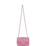 Chanel Mini Classic Rectangular Flap Bag Pink Tweed and Sequin Gold Hardware