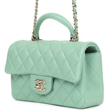 Chanel Mini Rectangular Flap with Top Handle Light Green Lambskin Light Gold Hardware