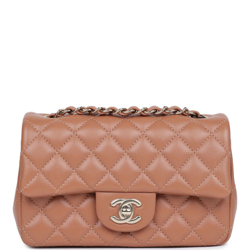 Chanel Mini Rectangular Flap Bag Caramel Lambskin Light Gold Hardware
