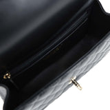 Chanel Mini Rectangular Top Handle Flap Bag Black Lambskin Light Gold Hardware