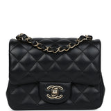 Chanel Mini Classic Square Flap Bag Black Lambskin Light Gold Hardware