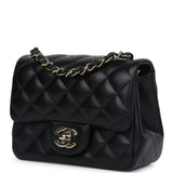 Chanel Mini Classic Square Flap Bag Black Lambskin Light Gold Hardware