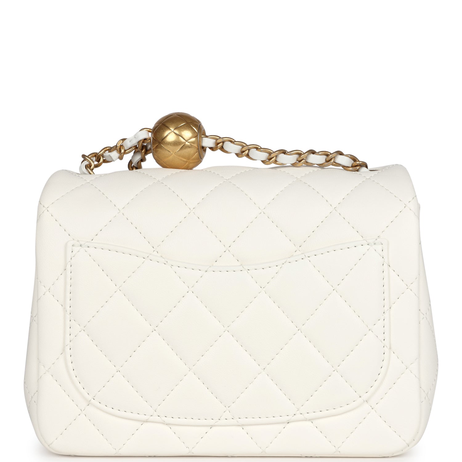 cc 24p mini flap bag 17cm white lambskin pearl chain