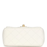 Chanel Mini Square Pearl Crush Flap Bag White Lambskin Antique Gold Hardware