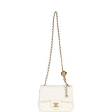 Chanel Mini Square Pearl Crush Flap Bag White Lambskin Antique Gold Hardware