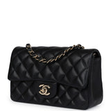 Pre-owned Chanel Mini Classic Rectangular Flap Bag Black Lambskin Light Gold Hardware