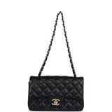 Pre-owned Chanel Mini Classic Rectangular Flap Bag Black Lambskin Light Gold Hardware