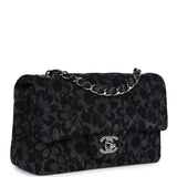 Chanel Mini Rectangular Flap Black and Dark Blue Printed Denim Ruthenium Hardware