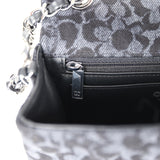 Chanel Mini Rectangular Flap Black and Dark Blue Printed Denim Ruthenium Hardware