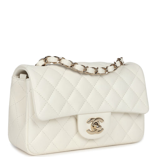 Chanel Mini Rectangular Flap Bag White Lambskin Light Gold Hardware