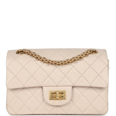 Pre-owned Chanel Mini Reissue 224 2.55 Flap Bag Beige Aged Calfskin Antique Gold Hardware