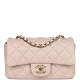 Chanel Mini Rectangular Flap Bag Light Beige Lambskin Gold Hardware