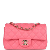 Chanel Mini Rectangular Flap Bag Hot Pink Lambskin Light Gold Hardware