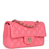 Chanel Mini Rectangular Flap Bag Hot Pink Lambskin Light Gold Hardware