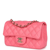 Chanel Mini Rectangular Flap Bag Hot Pink Lambskin Light Gold Hardware