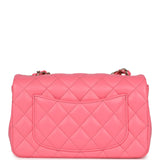 Chanel Mini Rectangular Flap Bag Hot Pink Lambskin Light Gold Hardware