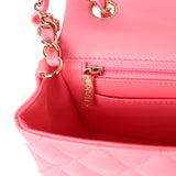 Chanel Mini Rectangular Flap Bag Hot Pink Lambskin Light Gold Hardware