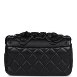 Chanel Mini Rectangular Camellia Flap Bag Black Lambskin and Patent Silver Hardware