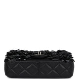 Chanel Mini Rectangular Camellia Flap Bag Black Lambskin and Patent Silver Hardware