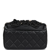 Chanel Mini Rectangular Camellia Flap Bag Black and Metallic Gold Lambskin Antique Gold Hardware