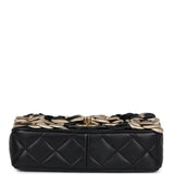 Chanel Mini Rectangular Camellia Flap Bag Black and Metallic Gold Lambskin Antique Gold Hardware