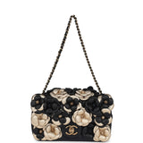 Chanel Mini Rectangular Camellia Flap Bag Black and Metallic Gold Lambskin Antique Gold Hardware