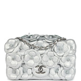 Chanel Mini Rectangular Camellia Flap Bag Silver Lambskin Silver Hardware