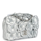 Chanel Mini Rectangular Camellia Flap Bag Silver Lambskin Silver Hardware