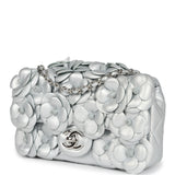 Chanel Mini Rectangular Camellia Flap Bag Silver Lambskin Silver Hardware