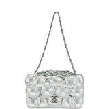 Chanel Mini Rectangular Camellia Flap Bag Silver Lambskin Silver Hardware