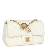 Pre-owned Chanel Mini Square Pearl Crush Flap Bag White Lambskin Antique Gold Hardware